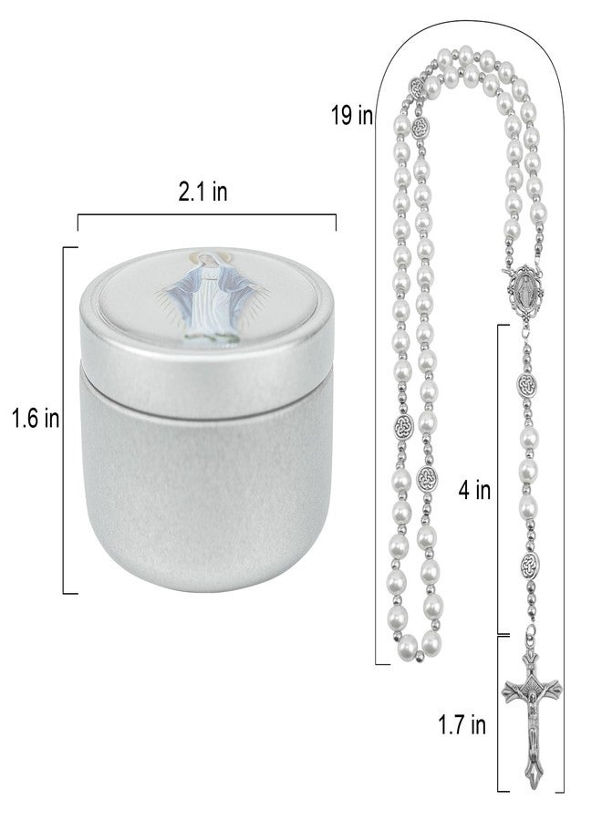 SUTANALE 8mm Glass Pearl Rosary Necklace for Women - Catholic Prayer Beads with Gift Box, Handmade Religious Jewelry for Baptism, First Communion (White) - Image 3